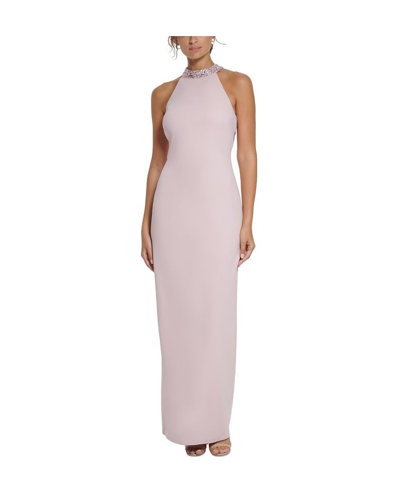 Women's Sequin-Embellished Halter Column Gown Rose $89.44 Dresses