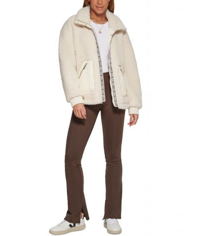 Printed-Placket Fleece Jacket Brown $42.00 Jackets