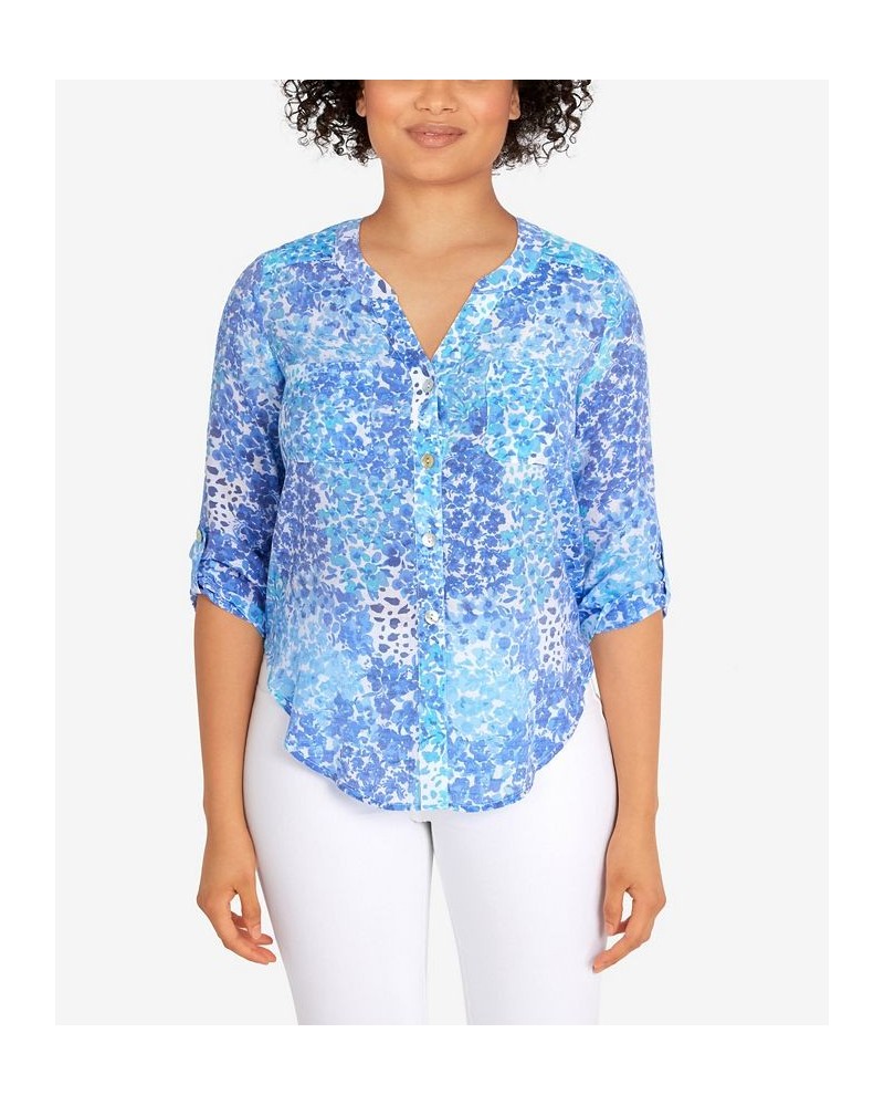 Petite Woven Floral Print Top Royal Multi $34.50 Tops