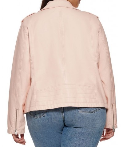 Plus Size Trendy Faux Leather Moto Jacket Shell Pink $33.00 Jackets