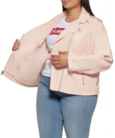 Plus Size Trendy Faux Leather Moto Jacket Shell Pink $33.00 Jackets