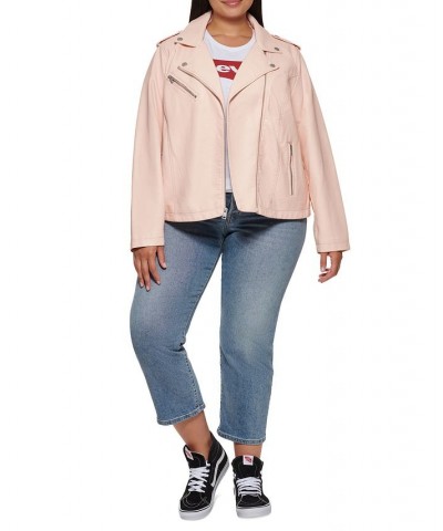 Plus Size Trendy Faux Leather Moto Jacket Shell Pink $33.00 Jackets