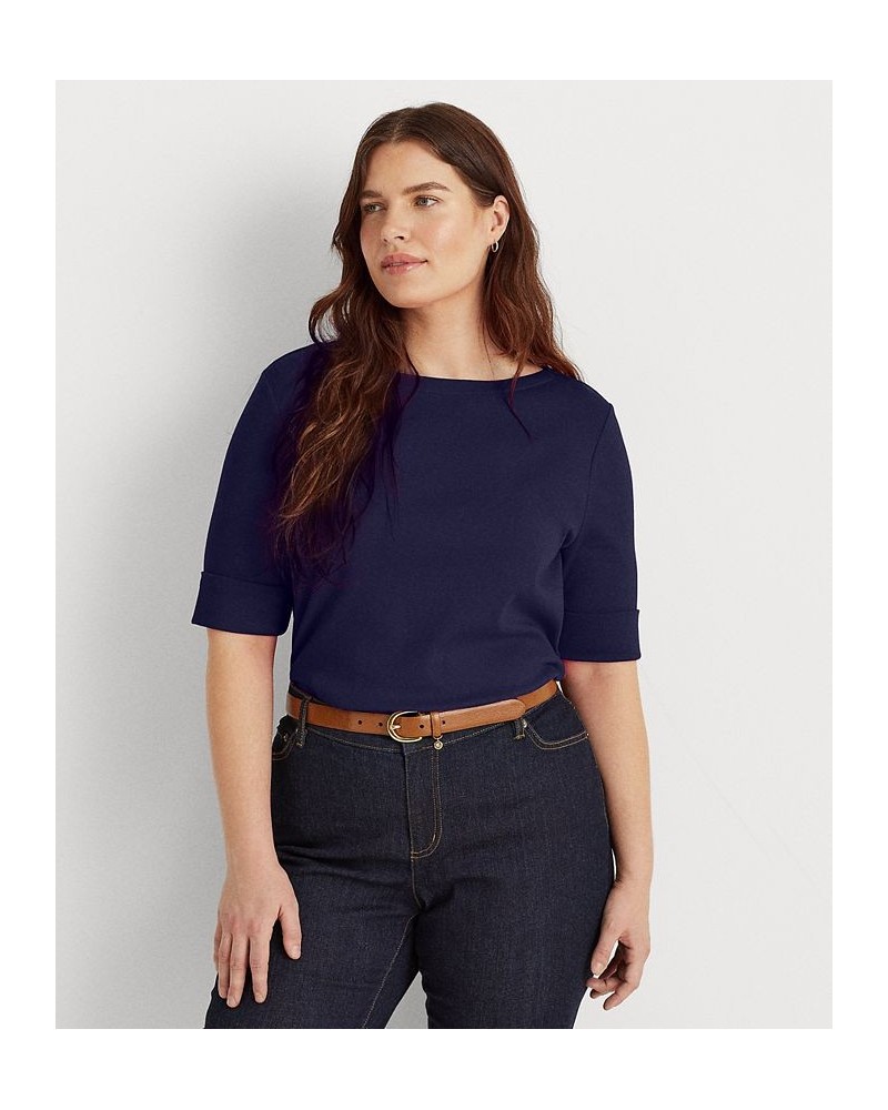 Plus Size Cotton-Blend Boatneck Top Blue $29.16 Tops