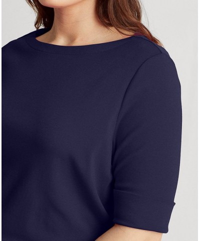 Plus Size Cotton-Blend Boatneck Top Blue $29.16 Tops