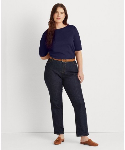 Plus Size Cotton-Blend Boatneck Top Blue $29.16 Tops