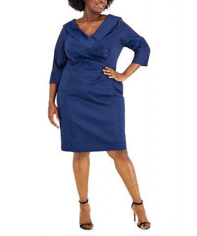 Plus Size Portrait-Collar Ponté-Knit Sheath Dress Navy $34.48 Dresses