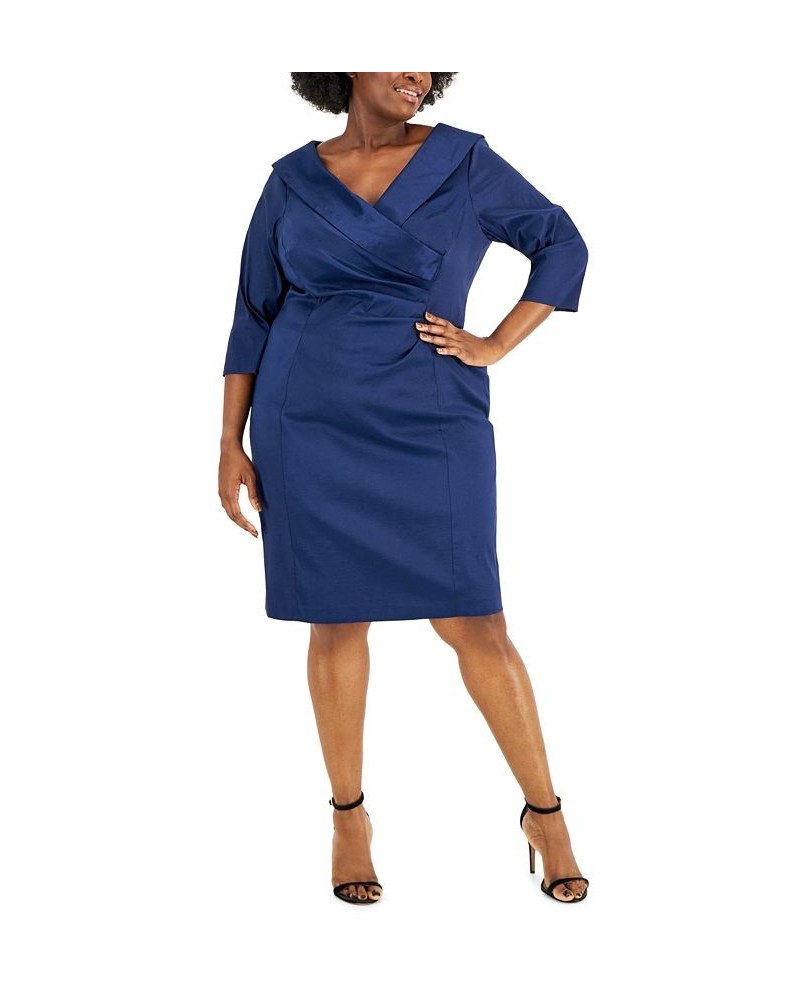 Plus Size Portrait-Collar Ponté-Knit Sheath Dress Navy $34.48 Dresses