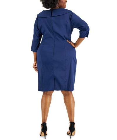 Plus Size Portrait-Collar Ponté-Knit Sheath Dress Navy $34.48 Dresses