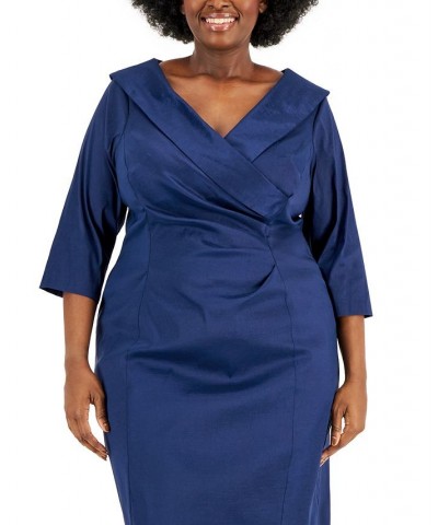 Plus Size Portrait-Collar Ponté-Knit Sheath Dress Navy $34.48 Dresses