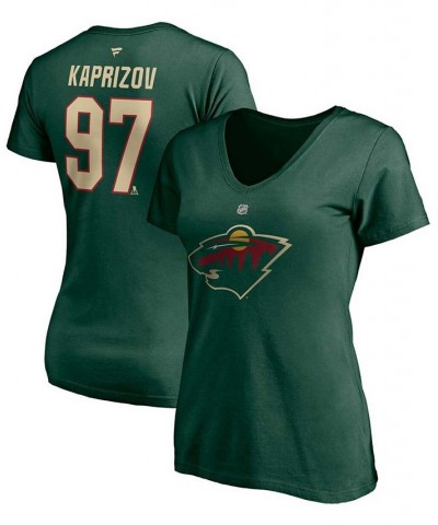 Women's Kirill Kaprizov Green Minnesota Wild Authentic Stack Name Number V-Neck T-shirt Green $18.90 Tops