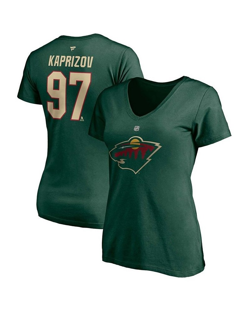 Women's Kirill Kaprizov Green Minnesota Wild Authentic Stack Name Number V-Neck T-shirt Green $18.90 Tops