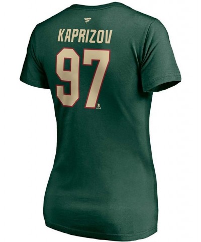 Women's Kirill Kaprizov Green Minnesota Wild Authentic Stack Name Number V-Neck T-shirt Green $18.90 Tops