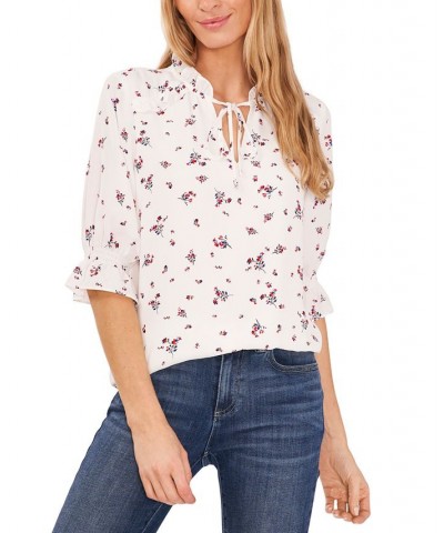 Women's Tie-Neck Floral-Print Blouse New Ivory $29.70 Tops