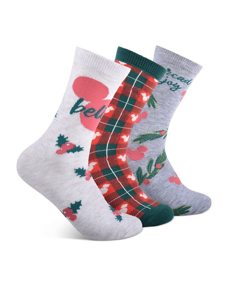 Mickey Mouse Fa La La La Holiday 3 Pack Crew Socks Ivory Heather, Green, Red $11.25 Socks