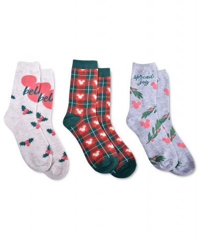 Mickey Mouse Fa La La La Holiday 3 Pack Crew Socks Ivory Heather, Green, Red $11.25 Socks