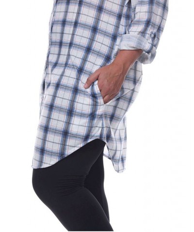 Plus Piper Stretchy Plaid Tunic Blue White $32.24 Tops