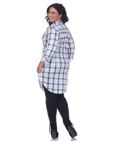 Plus Piper Stretchy Plaid Tunic Blue White $32.24 Tops