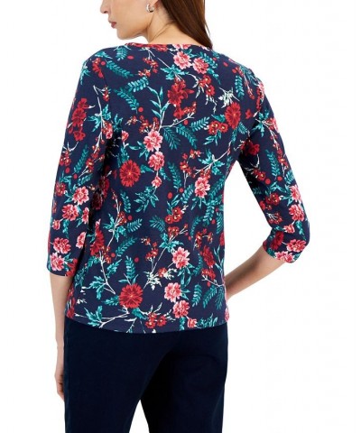 Women's Mistletoe Boutique Printed Henley Top Blue $7.49 Tops