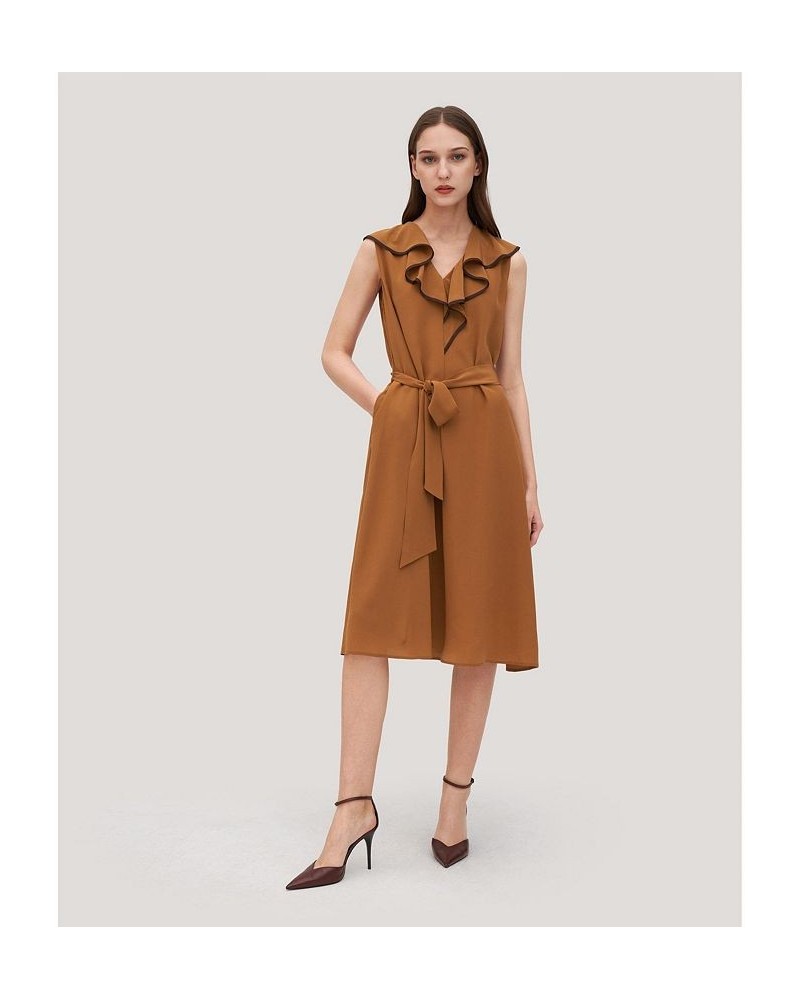 Women's V-Neck Sleeveless Silk Orchid Dress Dark Caramel $66.19 Dresses