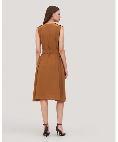 Women's V-Neck Sleeveless Silk Orchid Dress Dark Caramel $66.19 Dresses