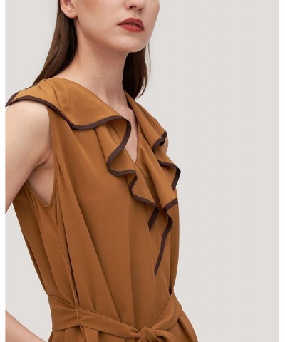 Women's V-Neck Sleeveless Silk Orchid Dress Dark Caramel $66.19 Dresses