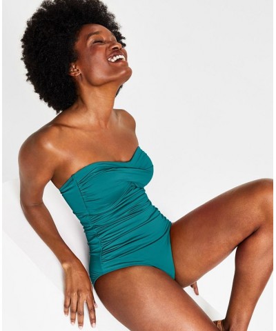 Twist-Front Ruched One-Piece Swimsuit Ocean Green $39.20 Swimsuits