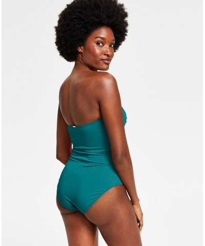 Twist-Front Ruched One-Piece Swimsuit Ocean Green $39.20 Swimsuits