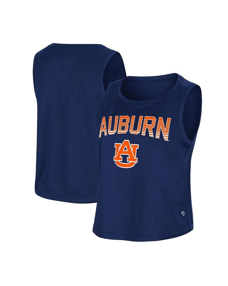 Women's Navy Auburn Tigers Hang Ten Scoop Neck Cropped Tank Top Navy $20.29 Tops