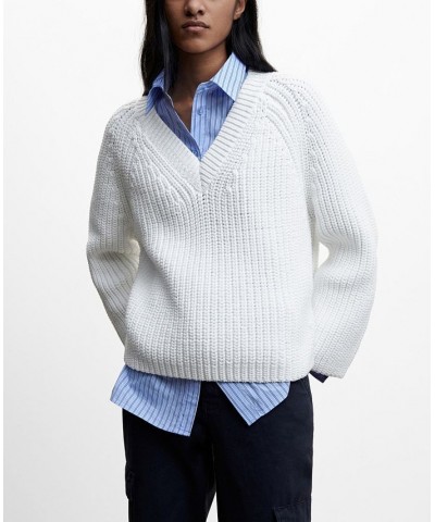Women's V-Neck Knit Sweater White $39.60 Sweaters
