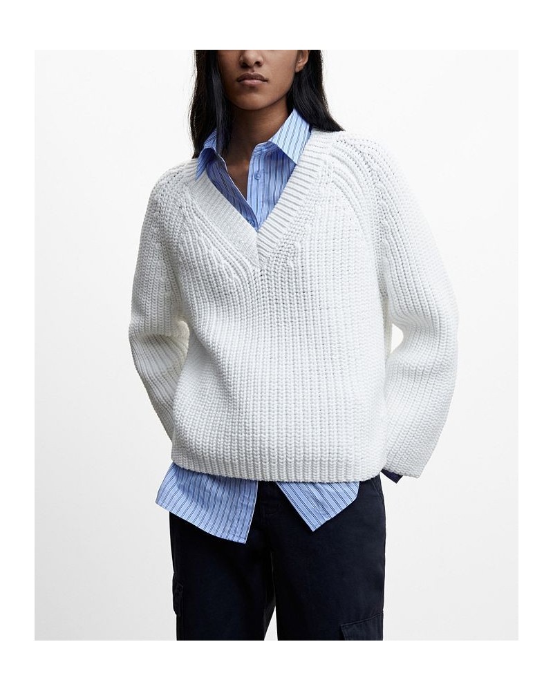 Women's V-Neck Knit Sweater White $39.60 Sweaters