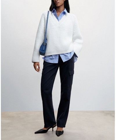 Women's V-Neck Knit Sweater White $39.60 Sweaters