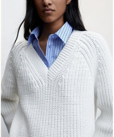 Women's V-Neck Knit Sweater White $39.60 Sweaters