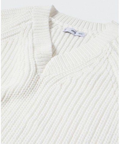 Women's V-Neck Knit Sweater White $39.60 Sweaters