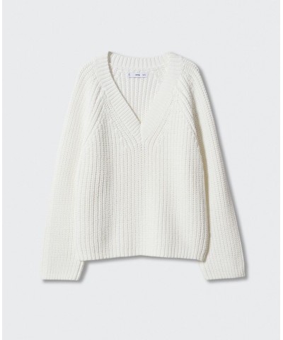 Women's V-Neck Knit Sweater White $39.60 Sweaters