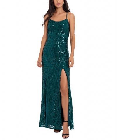 Petite Sequined Front-Slit Gown Green $134.89 Dresses