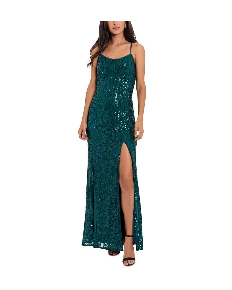 Petite Sequined Front-Slit Gown Green $134.89 Dresses