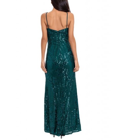 Petite Sequined Front-Slit Gown Green $134.89 Dresses