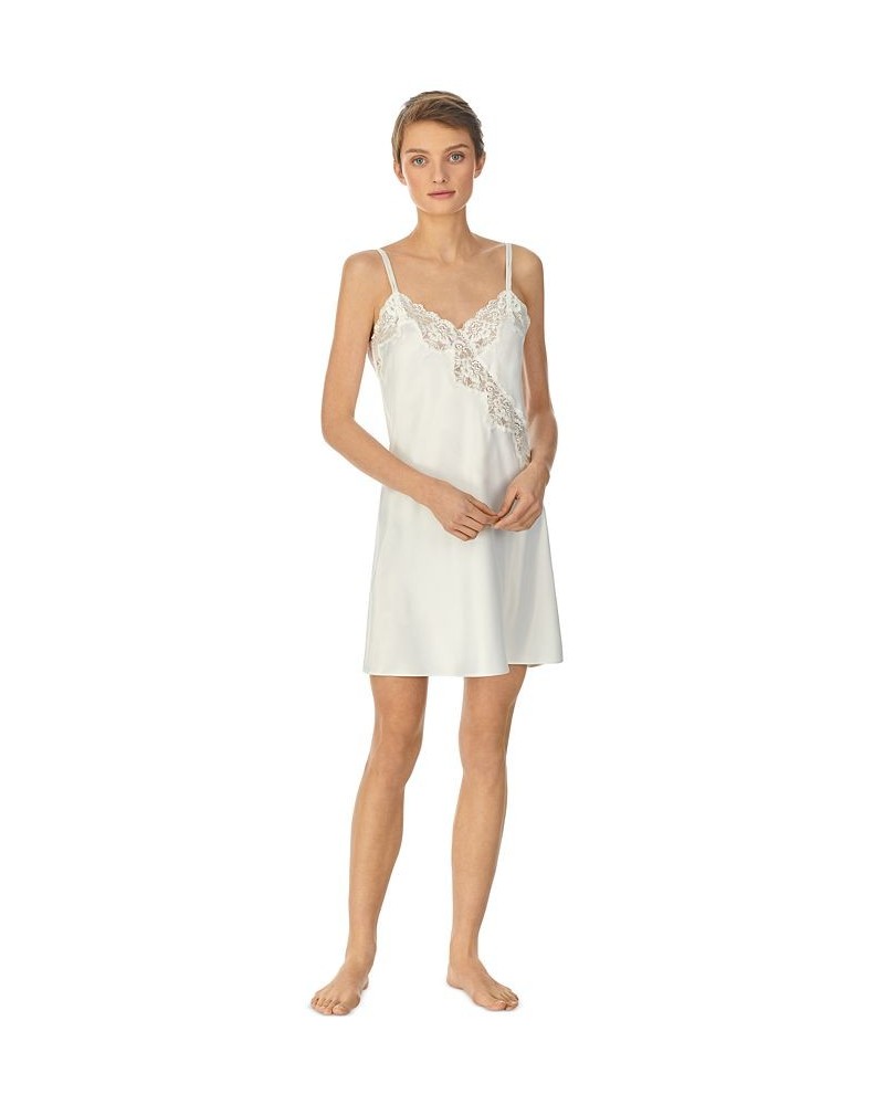 Lace-Trim Satin Chemise Nightgown Lingerie Ivory $32.90 Sleepwear