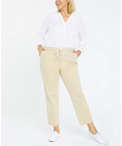 Plus Size Relaxed Trouser Pant with Frayed Hems and Cord Belt Tan/Beige $36.43 Pants