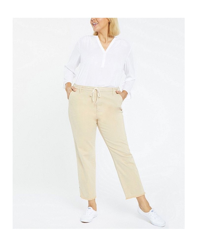 Plus Size Relaxed Trouser Pant with Frayed Hems and Cord Belt Tan/Beige $36.43 Pants