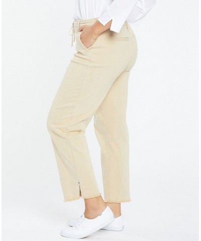 Plus Size Relaxed Trouser Pant with Frayed Hems and Cord Belt Tan/Beige $36.43 Pants