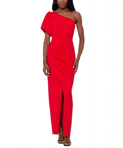Women's One-Shoulder Puff-Sleeve Gown Red $89.64 Dresses