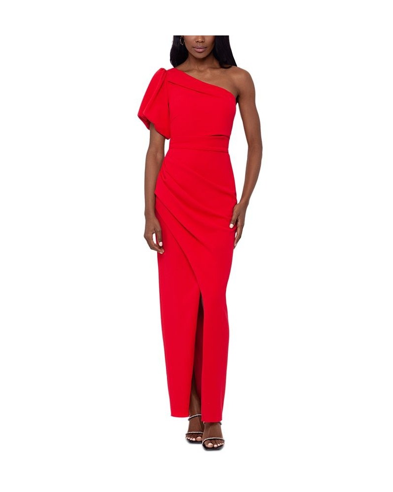 Women's One-Shoulder Puff-Sleeve Gown Red $89.64 Dresses