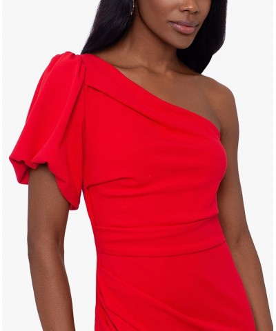 Women's One-Shoulder Puff-Sleeve Gown Red $89.64 Dresses