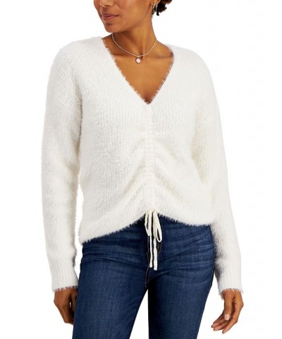Juniors' Eyelash-Knit Drawstring Sweater White $12.60 Sweaters