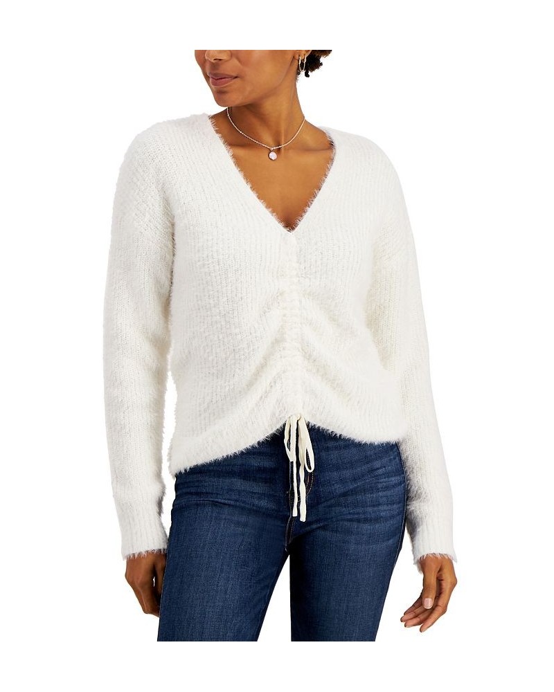 Juniors' Eyelash-Knit Drawstring Sweater White $12.60 Sweaters