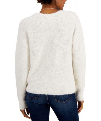 Juniors' Eyelash-Knit Drawstring Sweater White $12.60 Sweaters