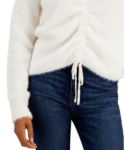 Juniors' Eyelash-Knit Drawstring Sweater White $12.60 Sweaters