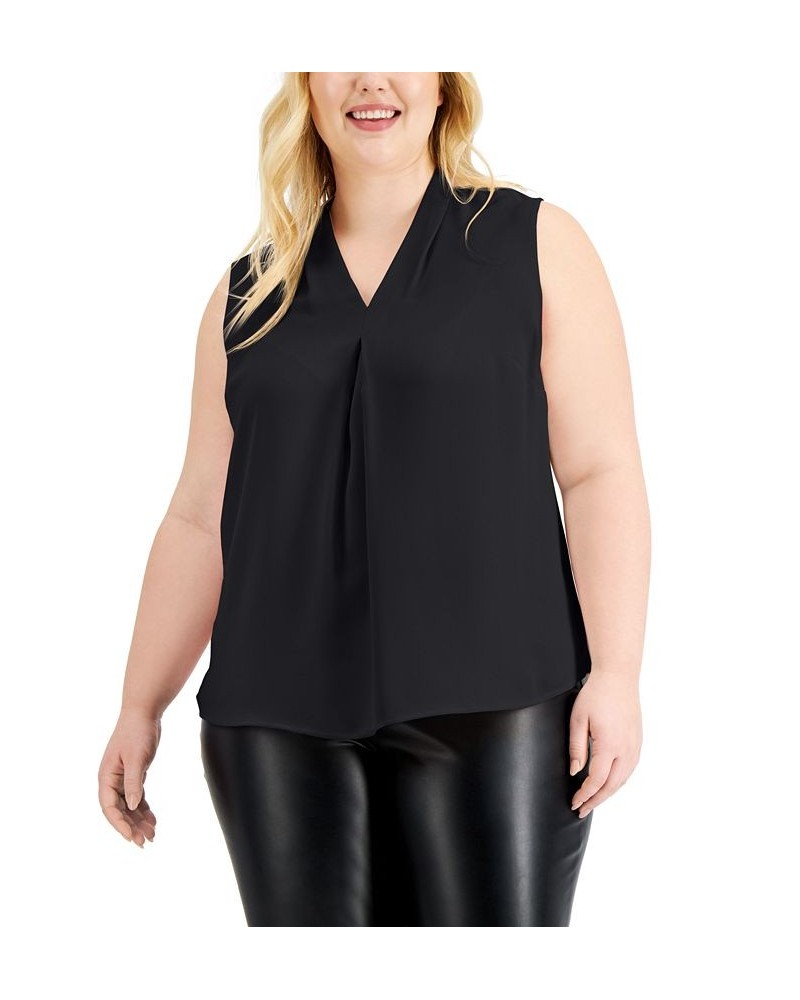 Trendy Plus Size Inverted-Pleat Top Black $33.81 Tops