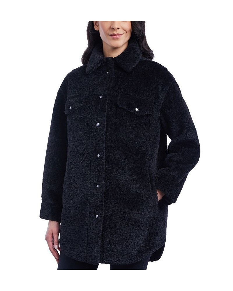 Women's Fleece Shacket Black $83.20 Coats